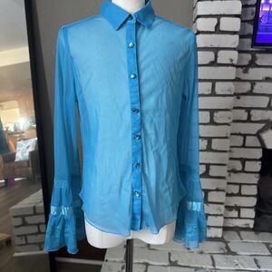 mary-kate & ashley Y2K VNTG 14/16 Mesh Long Sleeve Top Bell Cuffs See-Through ￼￼